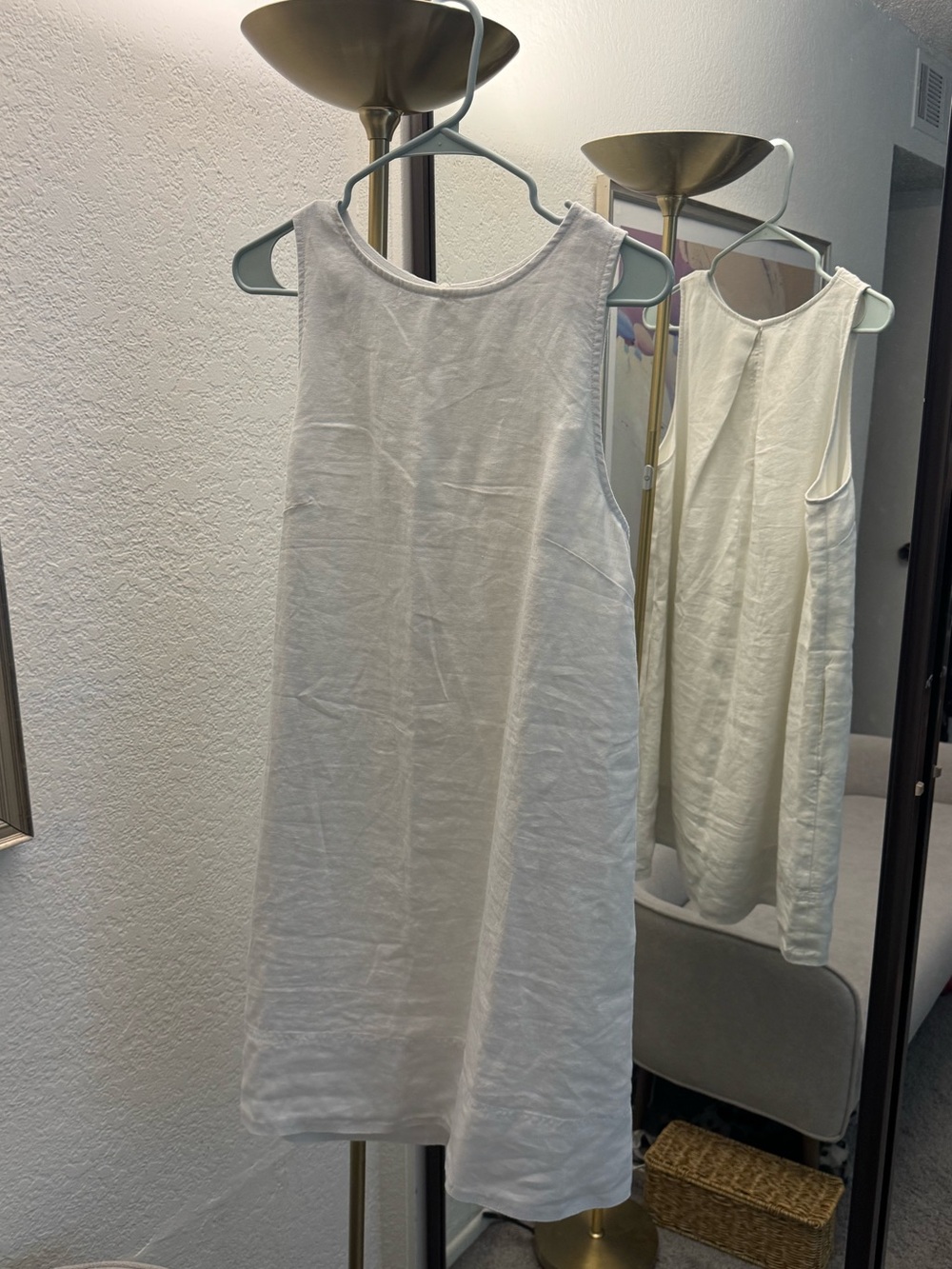 Madewell White Linen Blend Sleeveless Shift Dress Pockets NWT Size Large